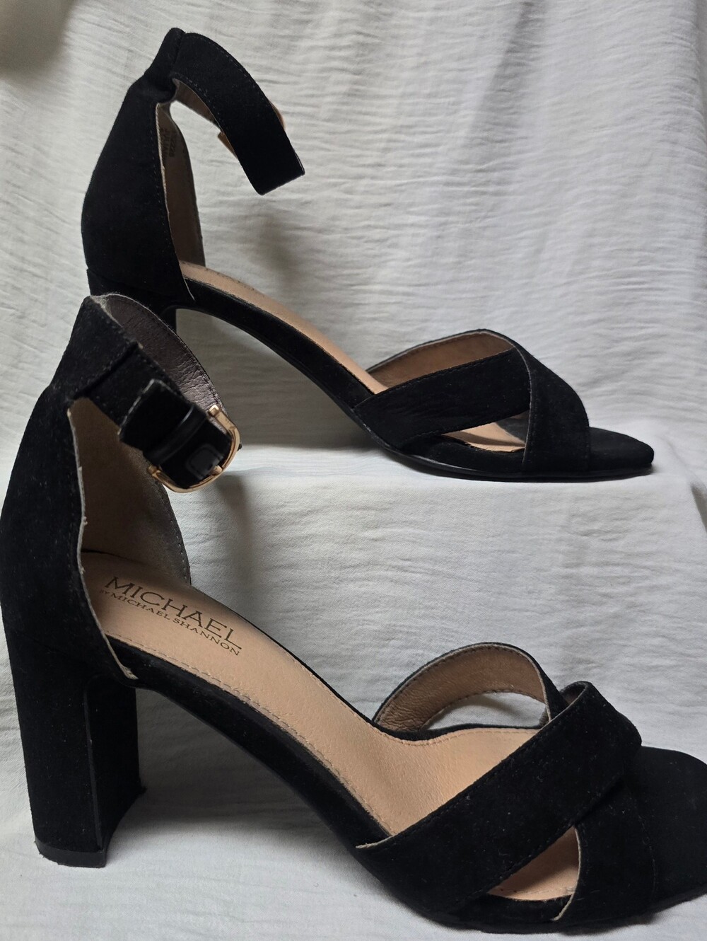 MICHAEL Michael Kors Black Suede Ankle Strap Block Heels